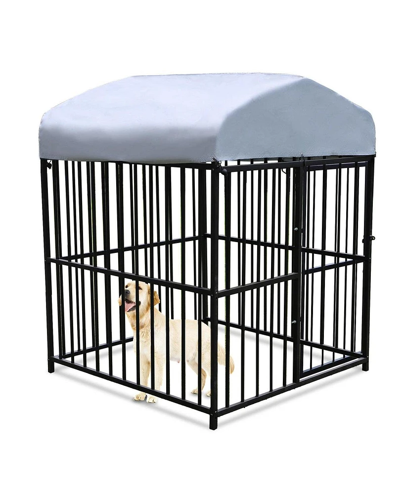 Slickblue Wrought Iron Pet Kennel with Uv Resistant Cover and Security Lock