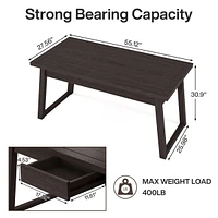 Tribesigns Home Office Executive Desk: 55 Inches Wooden Computer Desk with Drawer, Mid-Century Modern Study Writing Table, Rustic Pc Laptop Desk Works
