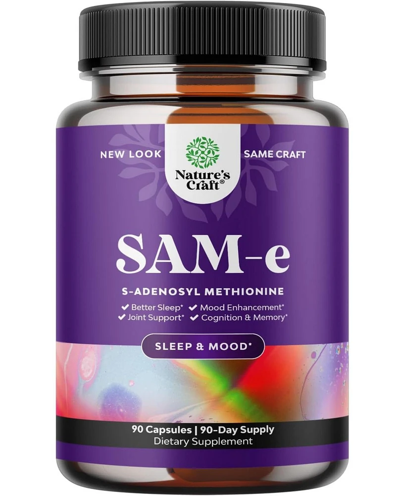 Nature's Craft Sam-e 200 mg Capsules, S-Adenosyl Methionine Supplement for Natural Relaxing Mood Boost Brain Support and Liver Detox Cleanse, Nature's