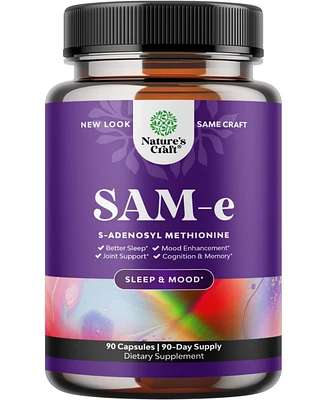 Nature's Craft Sam-e 200 mg Capsules, S-Adenosyl Methionine Supplement for Natural Relaxing Mood Boost Brain Support and Liver Detox Cleanse, Nature's