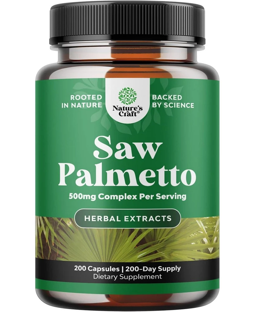 Nature's Craft Saw Palmetto Capsules, Advanced Hair Health and Urinary Support with Plant Sterols & Flavonoids, Nature's Craft, 200 ct