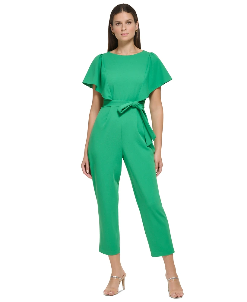 Dkny Women's Cropped Flutter-Sleeve Belted Jumpsuit