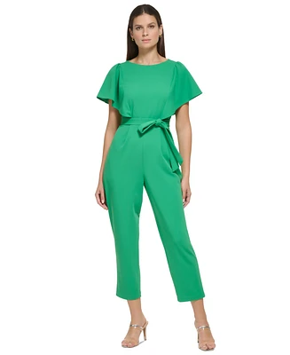 Dkny Women's Cropped Flutter-Sleeve Belted Jumpsuit