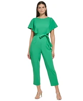 Dkny Women's Cropped Flutter-Sleeve Belted Jumpsuit