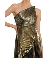 Mac Duggal Women's Pleated Metallic One Shoulder High Low Gown