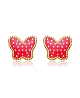 GiGiGirl Sterling Silver 14K Gold Plated Red Enamel Starry Sky Butterfly Stud Earrings