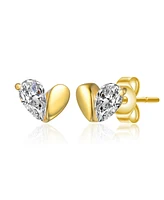 GiGiGirl Kids Sterling Silver 14K Gold Plated Cubic Zirconia Screw Back Heart Earrings