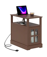 Homcom Side Table with Charging Station and Usb Ports, Brown