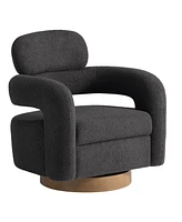 WestinTrends Mid-Century Modern Faux Sherpa Swivel Barrel Accent Chair With Storage Ottoman