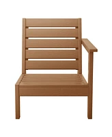 WestinTrends Outdoor Patio Hdpe Right Arm Facing Sectional Teak Corner Club Chair with Patio Cushions