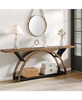 Tribesigns 70.87" Console Tables for Entryway, Narrow Long Entryway Table with Storage Shelf, 2-Tier Rustic Sofa Half Moon Frame Hallwa