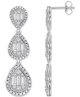 Diamond Baguette & Round Triple Teardrop Cluster Drop Earrings (1-1/2 ct. t.w.) in 14k White Gold