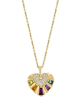 Effy Multi-Gemstone (3/4 ct. t.w.) & Diamond (1/6 ct. t.w.) Heart 18" Pendant Necklace in 14k Gold