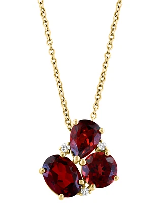 Effy Garnet (3-5/8 ct. t.w.) & Diamond (1/20 ct. t.w.) Mixed Cut Cluster 18" Pendant Necklace in 14k Gold