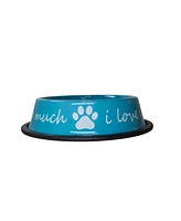 JoJo Modern Pets I Love You So Much Modern Dog Feeder with Stainless Steel Bowls – Blue/24oz