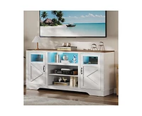 gaomon Farmhouse Tv Stand with Led Lights, Entertainment Center for 65/60/55 Inches Televisions, Tv Console with Storage Cabinets and Open Shelves