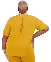 Kasper Women's V-Neck Pleated-Shoulder Elbow-Sleeve Top Regular & Plus