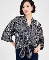 I.n.c. International Concepts Women's Printed Tie-Hem Blouse, Exclusively at Macy's