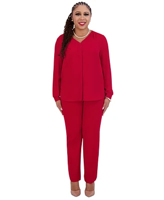Kasper Women's V-Neck Button-Front Long-Sleeve Blouse Regular & Plus