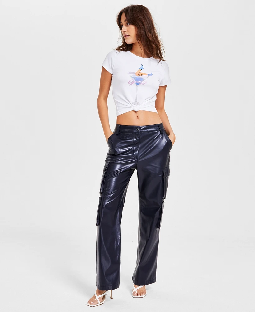 Guess Women's Kori High-Rise Faux-Leather Cargo Pants