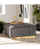 Baxton Studio Noah Luxe and Glam Grey Velvet Fabric Upholstered and Gold Finished Square Cocktail Ottoman