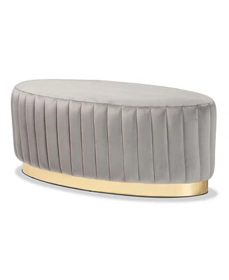 Baxton Studio Kirana Glam and Luxe Navy Blue Velvet Fabric Upholstered and Gold Pu Leather Ottoman