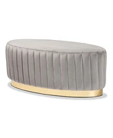 Baxton Studio Kirana Glam and Luxe Navy Blue Velvet Fabric Upholstered and Gold Pu Leather Ottoman