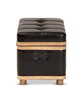 Baxton Studio Gendry Modern Rustic Transitional Dark Brown Faux Leather Upholstered and Oak Brown Finished Wood Large Storage Ottoman