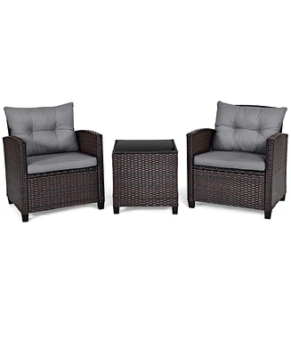 Gouun 3 Pieces Rattan Patio Furniture Set with Washable Cushion