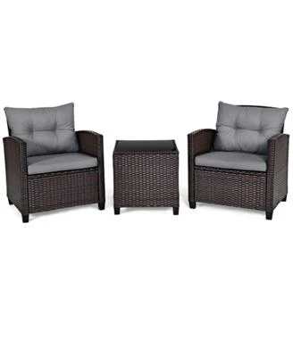 Gouun 3 Pieces Rattan Patio Furniture Set with Washable Cushion