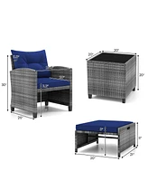 Gouun 5 Piece Patio Rattan Furniture with 2 Ottomans and Tempered Glass Table