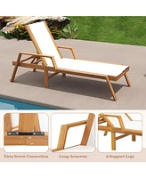 Gouun Patio Chaise Lounge Chair with Armrests and Fabric Seat for Backyard