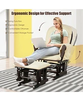 Gouun Wood Glider and Ottoman Set with Padded Armrests and Detachable Cushion