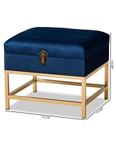 Baxton Studio Aliana Glam and Luxe Navy Blue Velvet Fabric Upholstered and Gold Finished Metal Small Storage Ottoman