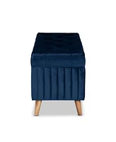 Baxton Studio Hanley Modern and Contemporary Navy Blue Velvet Fabric Upholstered and Walnut Brown Finished Wood Storage Ottoman