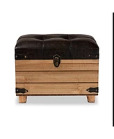 Baxton Studio Edmund Rustic Transitional Dark Brown Faux Leather Upholstered and Oak Brown Finished Wood Storage Ottoman