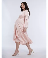 Motherhood Maternity Woven Wrap Long Sleeve Midi Dress