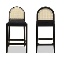 26.5" Curved Back Rattan Counter Bar Stool, Set of 2, Ivory White Boucle-The Pop Home