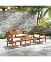 Gouun 4-Piece Acacia Wood Outdoor Furniture Set with Cushioned Chairs and Coffee Table