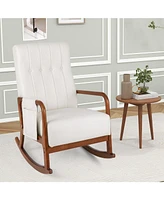 Gouun Rocking Chair with Ottoman Solid Rubber Wood Frame Padded Cushion