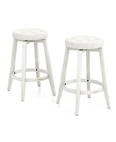 Gouun 360-Degree Swivel Upholstered Rubberwood Frame Bar Stool Set of 2 with Footrest- inches