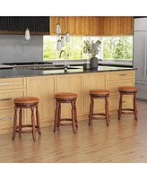24 Inch Swivel Bar Stool Set of 2 with Upholstered Seat and Rubber Wood Frame