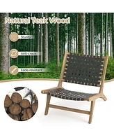 Gouun Modern Armless Teak Wood Lounge Chair with Nylon Woven Backrest and Seat