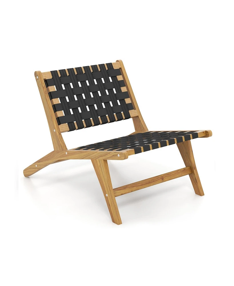 Gouun Indoor Patio Teak Wooden Chair with Woven Webbing Seat and Backrest