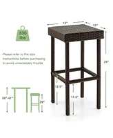 Gouun 2 Pieces Patio Rattan Wicker Bar Stool Chairs