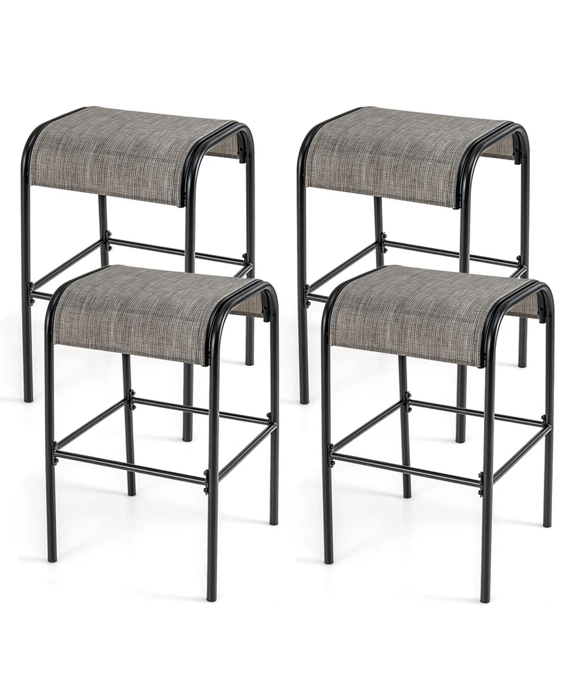 Gouun Set of 4 Patio Metal Bar Stools with Curved Fabric Seat-Set of 4