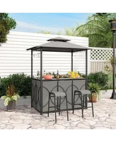 Gouun 3-Piece Patio Bar Set Grill Gazebo & 2 Bar Stools with Tempered Glass Bar Table