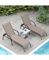 Gouun 2 Pcs Outdoor Patio Lounge Chair Chaise Fabric with Adjustable Reclining Armrest