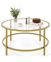 Gouun 36 Inch Round Table with Tempered Glass Tabletop