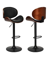 Gouun Set of 2 Adjustable Swivel Pu Leather Bar Stools with Curved Footrest